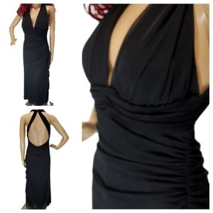 Blondie Nites Black Halter Sleeveless Open Back Sheath Maxi Dress Gown Size 11